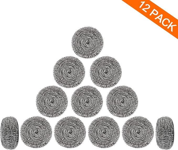 Steel Wool Scrubbers, 12 Pack, 23g/Pack, Especially for Tough Cleaning | Premium Stainless Steel Scrubbers, Metal Scouring Pads, Heavy Duty Cleaning Supplies for Pans, Pots, Ovens, Grills, Sinks