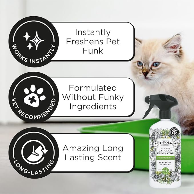 Pet-Pourri Smell Ya Litter Cat Litter Deodorizer Spray, Purrfectly Bamboo 3.4 Fl Oz, Up to 170 Uses, Pet Odor Remover with Essential Oils for Air, Carpet, Urine, Vet Recommended, Bergamot Bamboo Scent