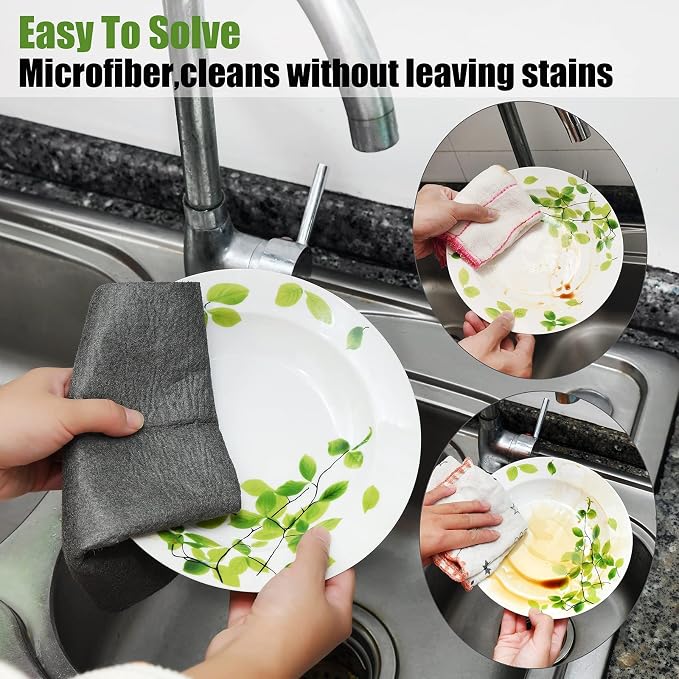 KTT Microfiber Cleaning Cloth, 12" x 16", 8 Pack | Reusable Microfiber Cleaning Cloth, Lint Free, For Home, Window, Mirror Glass and Cars