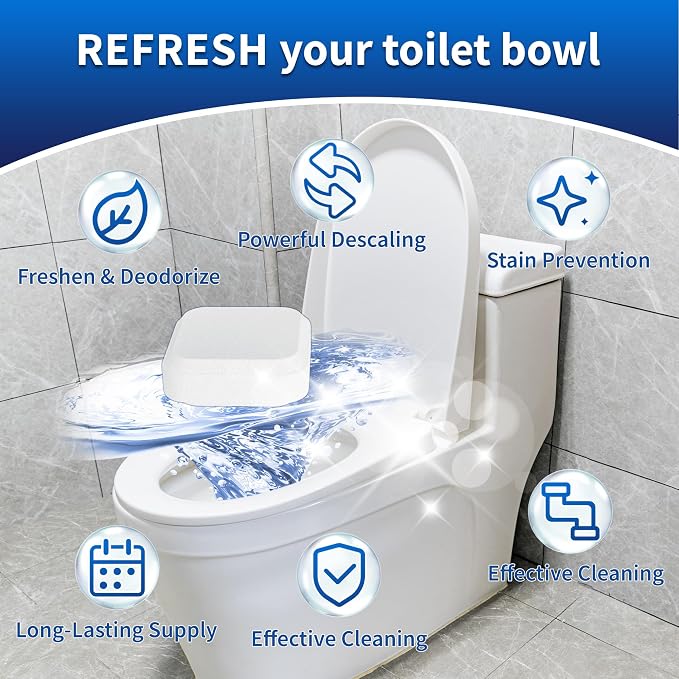 Toilet Bowl Cleaner Tablets, Leaves Bowl Sanitary, Freshens, Deodorizes, Descales & Repels Tough Stains, Helps Prevent Limescale Buildup, Safe for Septic Tanks, 24 Pack 1 Year Supply