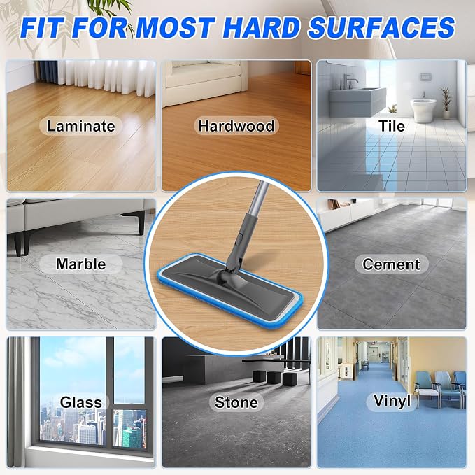 BPAWA Microfiber Mops for Floor Cleaning: Flat Mop for Hardwood Tile Wood | 4 Washable Pads, 59" Adjustable Handle, Dry & Wet Mopping Home Kitchen Bathroom Laminate Vinyl Marble Floors Multi-surfaces