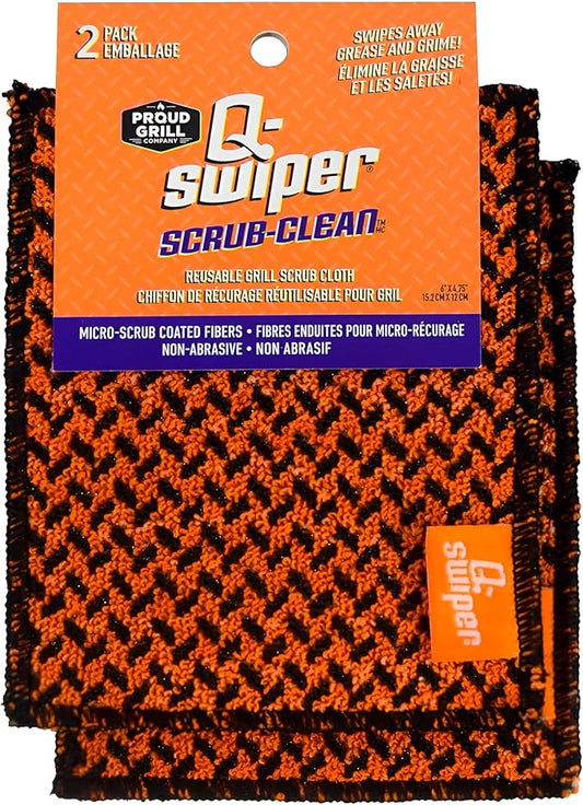Proud Grill Q-Swiper Scrub-Clean Reusable Grill Cleaning Cloth - Non-Scratch Scrubbing Dish Cloths, Heavy Duty Micro-Coated Fiber Cloth, Multipurpose Kitchen Scrubber for Grills & Cookware - Pack of 2