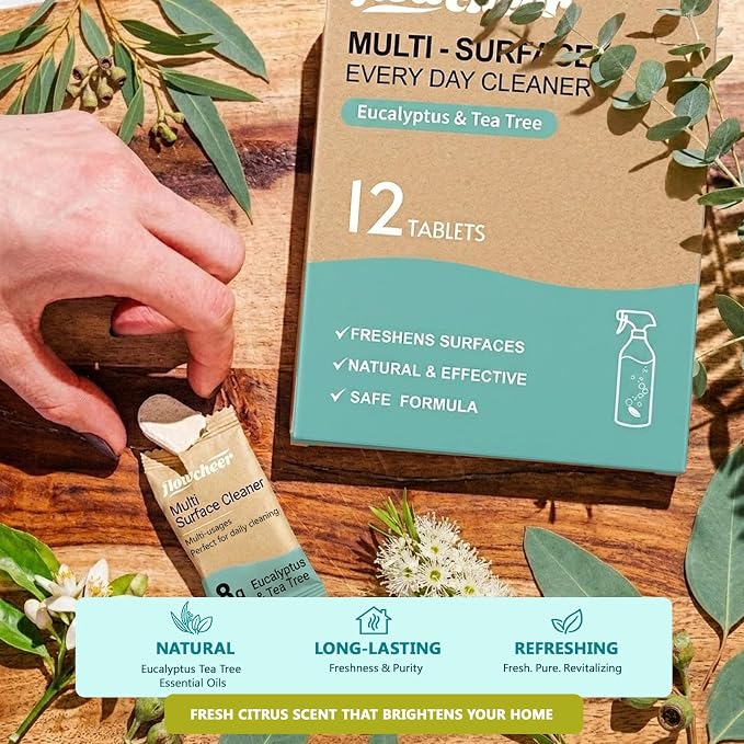 flowcheer Multi Surface Cleaner Refills -12 Pack All Purpose Cleaning Refill Tablet-Makes 192 fl oz Bottles of Spray Cleaner for Household&Kitchen Cleaning (Eucalyptus)