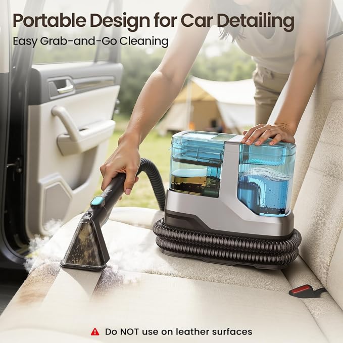 Portable Steam Carpet Cleaner, 203°F High Temp Steam & 18,000Pa Suction, Deep Stain & Odor Removal, Spot Cleaner for Pets, Kids, Home Upholstery, Stairs & Car Detailing