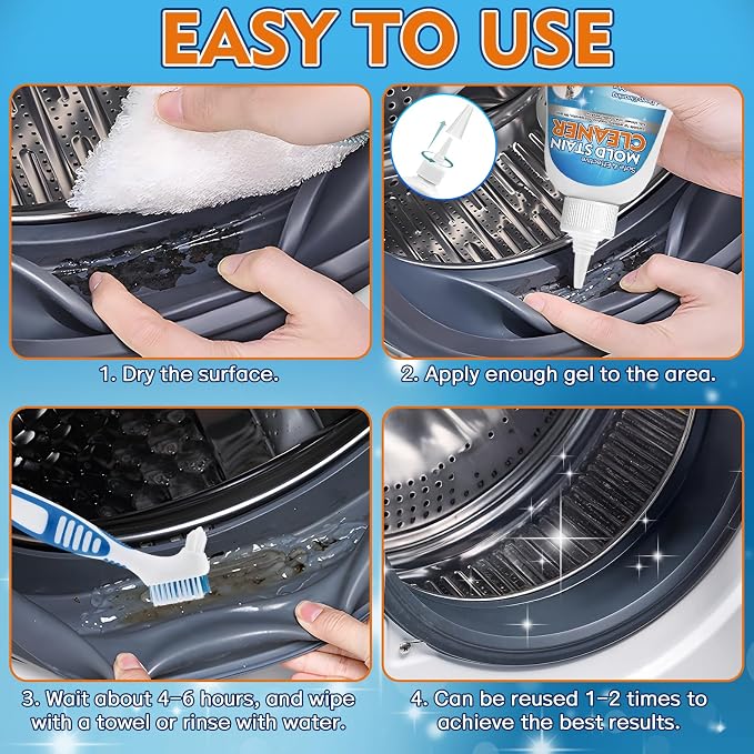 Vigorder Mold Stain Cleaner Gel, 8 FL oz Heavy-Duty Household Cleaner for Washing Machine Gasket, Shower Caulk, Bathroom Grout & Front Loader Seal