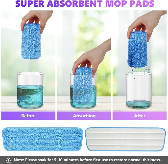 6 Pack Reusable Mop Pads Compatible with Swiffer PowerMop, Wood Floor Pads Microfiber Mop Replacement Refills Machine Washable for All Floor Surfaces