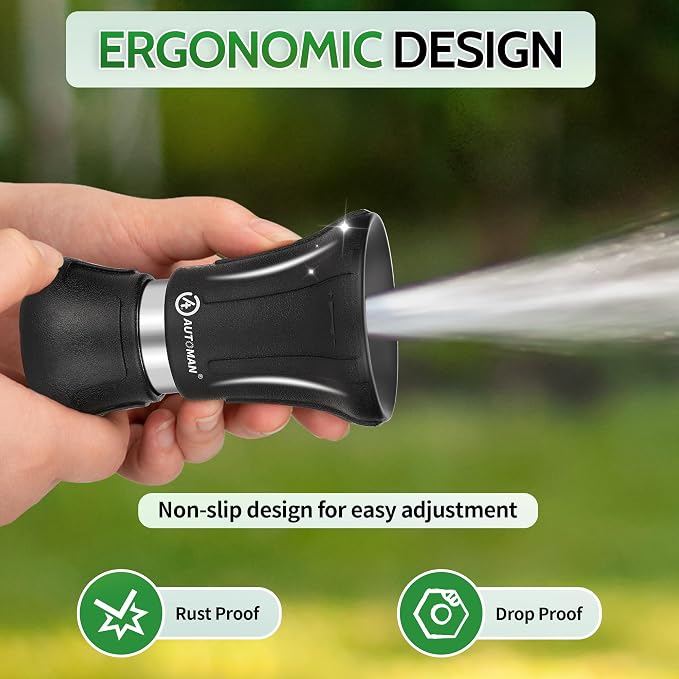 AUTOMAN Garden Hose Nozzle Heavy Duty, Fireman Hose Nozzle, High Pressure Water Hose Sprayer Nozzle, Adjustable Spray Nozzles for Washing Car, Cleaning Ground, Watering Plants, Showing Pets