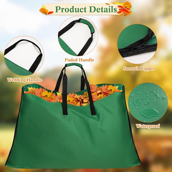 Leaf Bag for Collecting Leaves, 600D Oxford Cloth Collapsible Reusable Garden Yard Waste Tarp Container with Padded Handle 2 in 1 Leaf Collector Storage Bags Heavy Duty Leaf Tarp, 48" x 72"