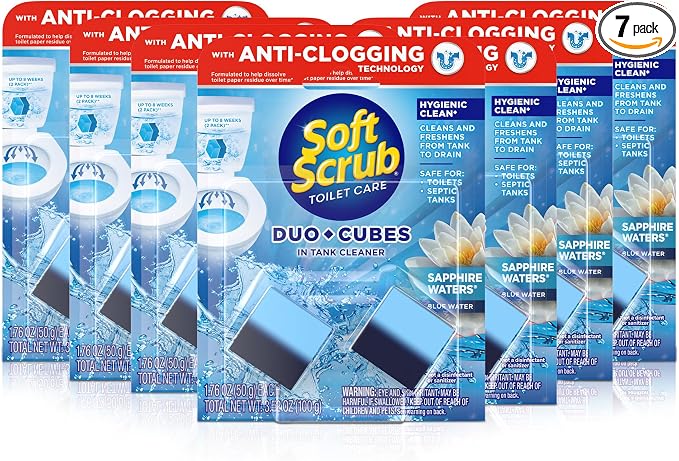 Soft Scrub In-Tank Toilet Cleaner Duo-Cubes, Sapphire Waters, 2 Ct (Pack of 7), Cleans & Freshens, Helps Fight Toilet Ring, Hard Water & Limescale Stains