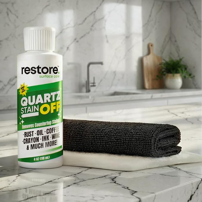 Quartz Stain Off – Quartz Countertop Stain Remover Cream & Deep Cleaner | Removes Coffee, Water, Grease & Food Stains | Non-Abrasive, Scratch-Free