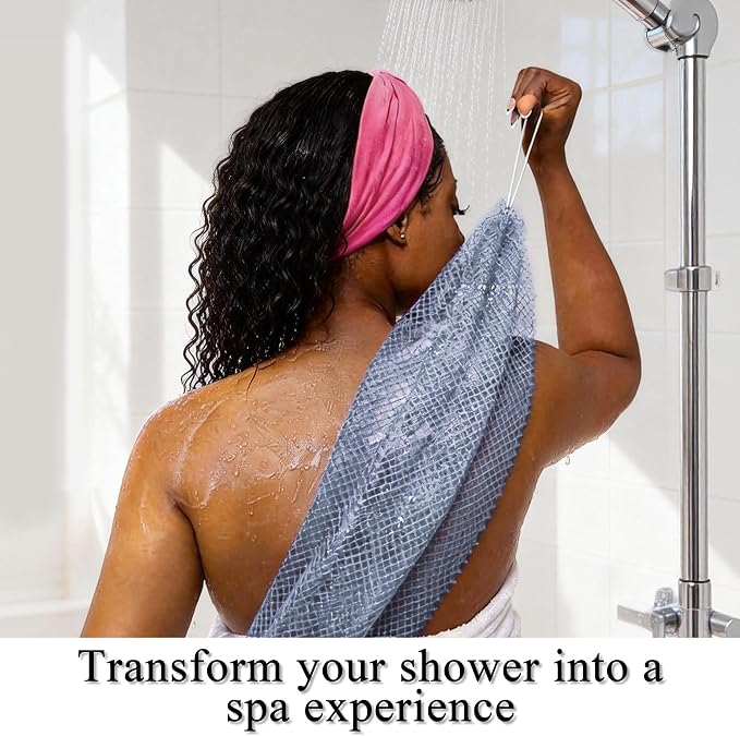 SubSahara Authentic African Net Sponge - 2 Pieces Exfoliating Scrubber for All Skin Types, Bath Sponge for Face & Body, Travel Portable, Durable, Gentle Exfoliation (Slate Blue & Bean Paste Pink)