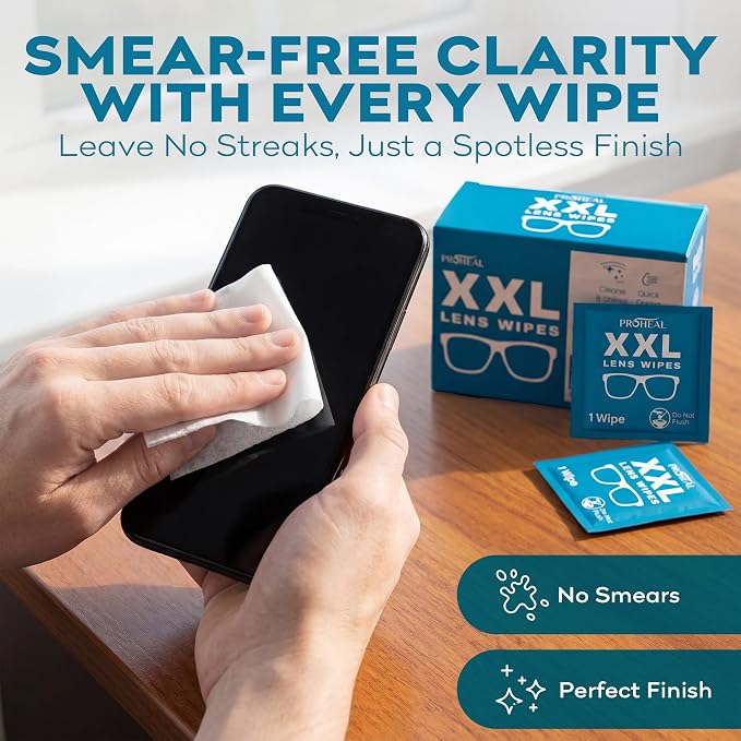 XXL Lens Wipes, 50 Count - 9.8"x6.7" Eye Glasses Cleaner Wipes for Lenses, Watches, Display Screens, and More - Cleans and Shines - Quick Drying, No Smear with Isopropyl Alcohol