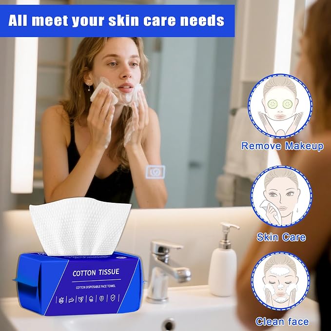 100 Count Face Towels Disposable (2 Pack) | Ultra Thick & Lint-Free disposable washcloths, Ideal for Sensitive Skin, Daily Skincare & Makeup Removal