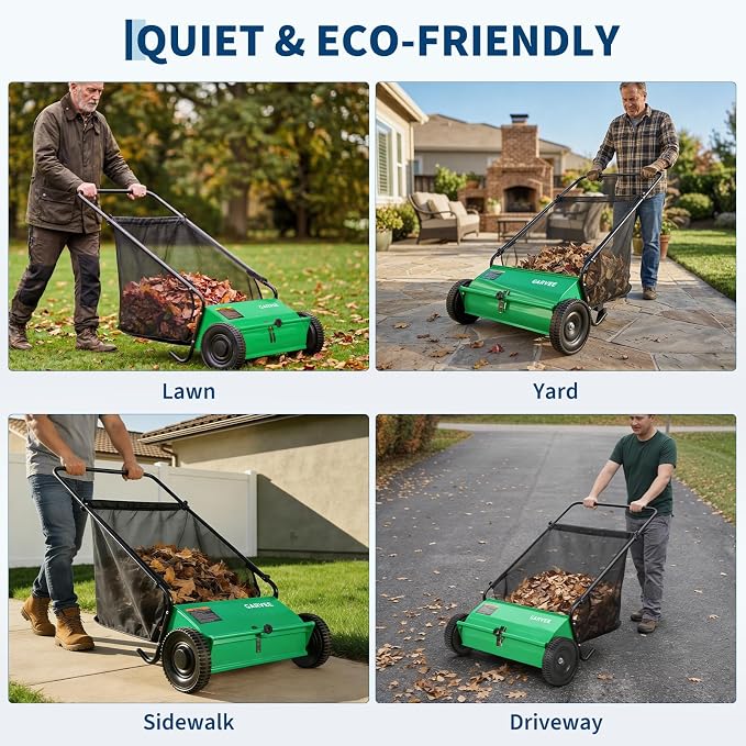 Push Lawn Sweeper 26Inch-Heavy Duty Walk Behind Leaf Collector and Yard Sweeper for Outdoor,Patio,Driveway,Garden Grass Sweepers,4 High Speed Spinning Brush,7 Cu. ft. Hopper Capacity | Yard Sweeper for Outdoor,Patio,Driveway,Garden Grass Sweepers,4 Hig...