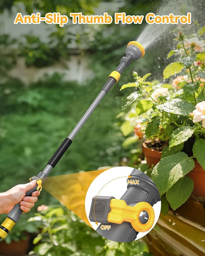 VOXON Garden Hose Watering Wand 29-43 Inch Adjustable Spray Wand | 10 Spray Patterns, 180° Swivel Head, Thumb Flow Control for Hanging Baskets, High Shrubs, Patio and Garden Plants