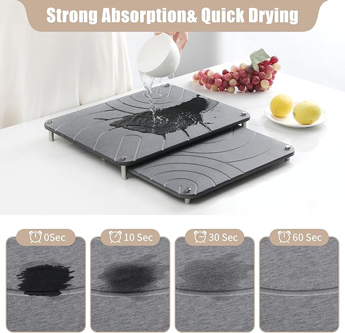 CZWL&HG 2 PCs Stone Dish Drying Mats for Kitchen Counter-Diatomaceous Dish Drying Mats Superb Absorbent with Non-Slip Stainless Steel Feet,Heat Resistant,15.7"(L)×11.8"(W)