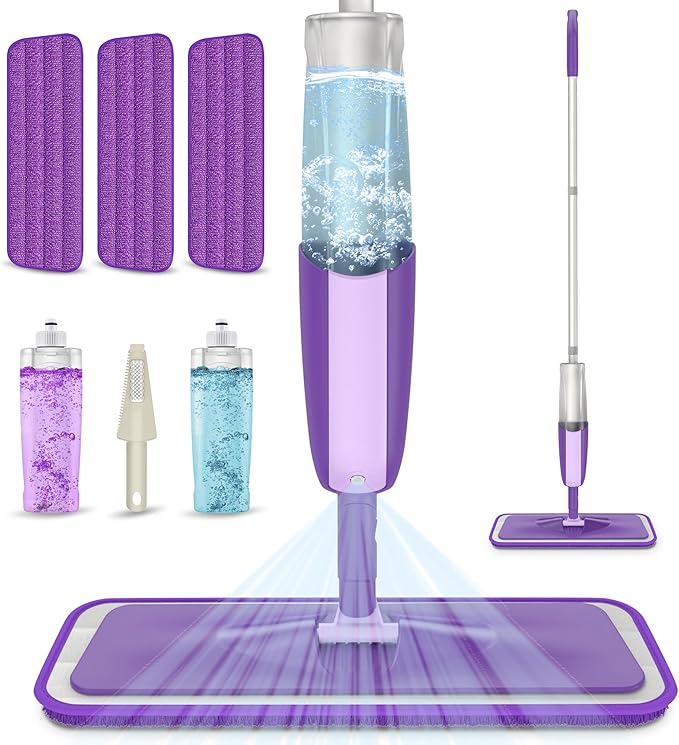 Spray Mops for Hardwood Floor Cleaning: Floor Mop with 2 Refillable Bottles | 3 Washable Pads for Swiffer Powermop, 360° Swivel Head, Wet Mop Reusable, Commercial Dust Mop for Wood Laminate Ceramic Tiles