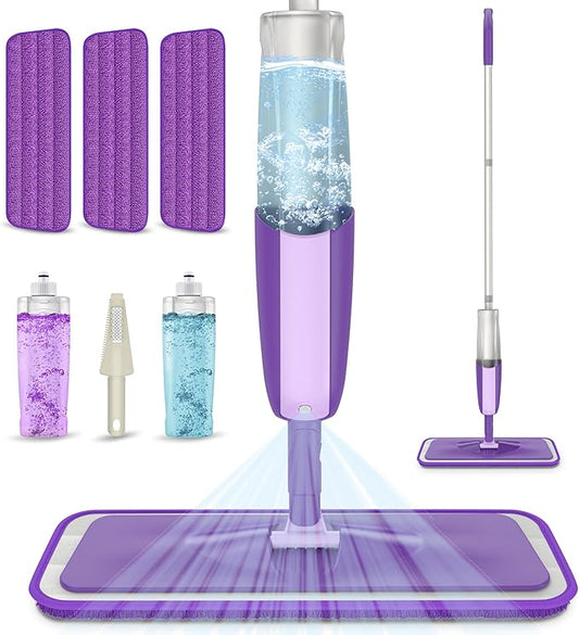 Spray Mops for Hardwood Floor Cleaning: Floor Mop with 2 Refillable Bottles | 3 Washable Pads for Swiffer Powermop, 360° Swivel Head, Wet Mop Reusable, Commercial Dust Mop for Wood Laminate Ceramic Tiles