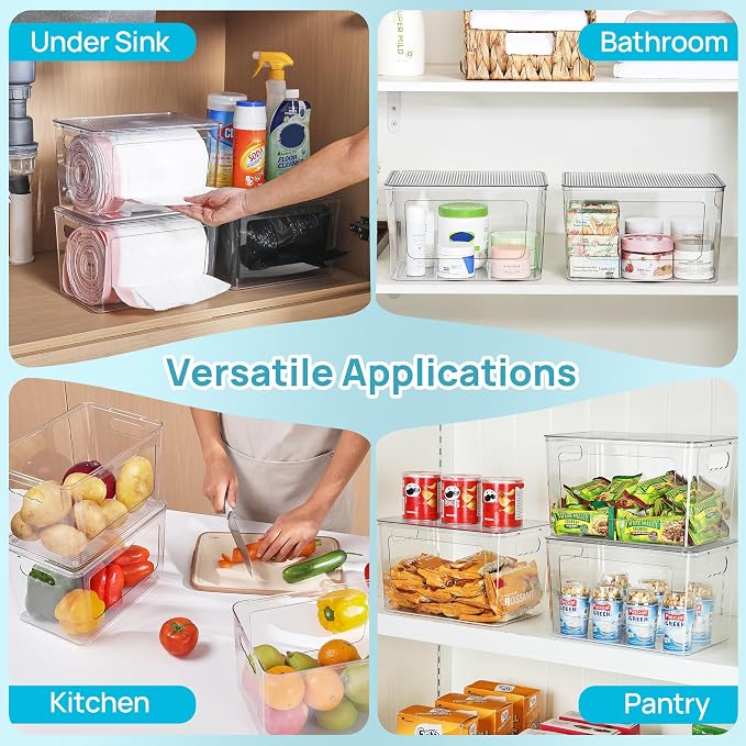 Vtopmart 2 Pack Trash Bag Holder, Stackable Garbage Bag Dispenser for 13/30/33 Gallon Bags, Clear Organizer Bins for Under Kitchen Sink, Laundry Room Organization and Storage