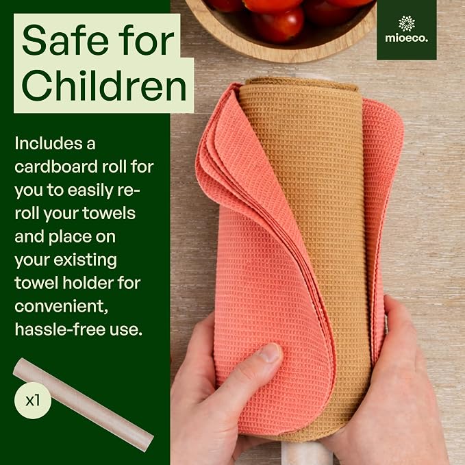 mioeco 24 Pack Multicolored Reusable Paper Towels - Nature Friendly - Organic Cotton Alternative - Thick, Strong, Paperless Kitchen Dish Cloths - Reusable Napkins - Dish Towels - Cloth Napkin
