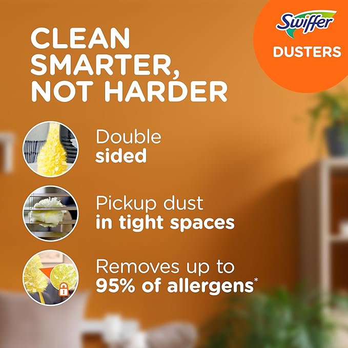 Swiffer Duster Kit with 3 ft Extendable Handle, Heavy Duty Dusting Starter Kit with 3 Refills, for Ceiling Fans, Vents and Hard to Reach Places (Pack of 6)