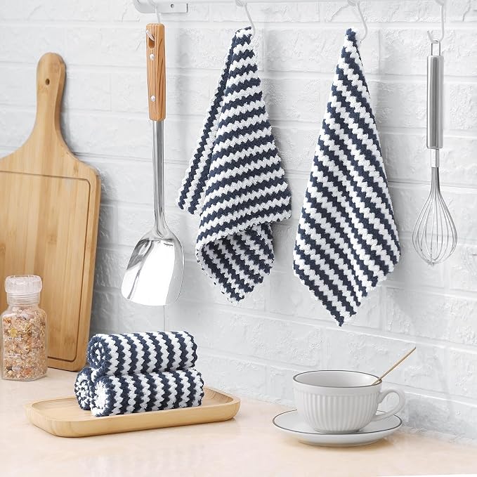 Homaxy 18 Pack Kitchen Dish Cloths, Ultra Soft and Absorbent Dish Towels, Reusable Fast Drying Microfiber Cleaning Cloth, Coral Velvet Wave Design No-lint, 10 x 10 inches, Dark Grey