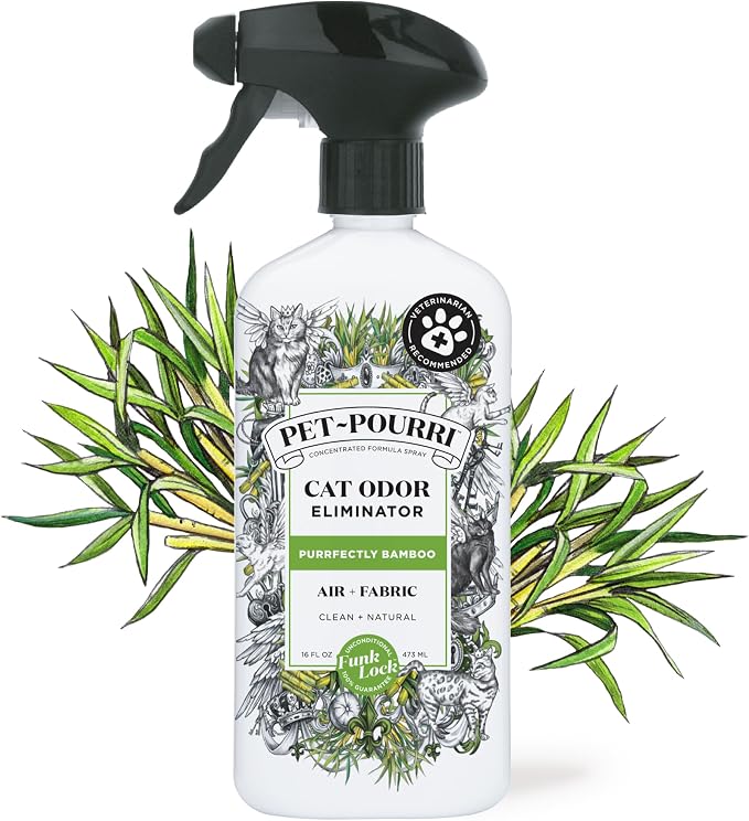 Pet-Pourri Purrfectly Bamboo Cat Odor Freshener Bundle - Air & Fabric Spray 16 Fl Oz + Candle 7.5 Fl Oz (Veterinarian Recommended)