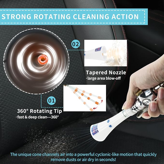 GOCCIDA Tornado Mini High Pressure Air Blower for Auto Interior Cleaning | Car Cleaning Air Gun Kit Vortex Air Cleaning Tool for Quickly Blasts Dirt with Air Compressor | Compact & Powerful & Portable