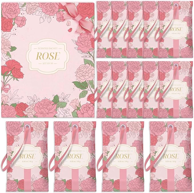 STRN Scented Sachets for Drawer and Closet, Rose Scent 14 Pack for Home | Long-Lasting Sachets, Small Space Air Freshener for Wardrobes