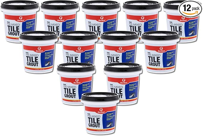 Red Devil 042260 Pre-Mixed Tile Grout - Professional Quality, Excellent Adhesion, Ideal for Wall & Floor Use - 1/2 Pint, Black, Pack of 12, Made in USA