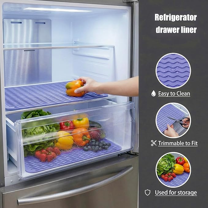MicoYang Silicone Dish Drying Mat — Quick-Dry Ridges Counter & Sink Pad, Heat-Resistant Trivet to 450°F, Non-Slip & Dishwasher Safe, Roll-Up Storage, 18 Colors & 9 Sizes (Light Purple, 16"×12")