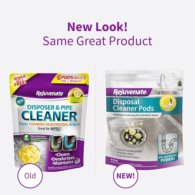 Rejuvenate Disposal Cleaner Pods, 6 Count, Lemon Scented Disposal And Pipe Cleaner Pods With Bio-Enzymatic Formula Help Break Down Leftover Food Waste And Remove Odors For A Clean, Fresh Disposal