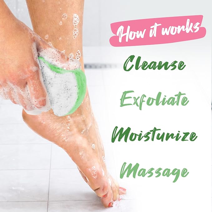 Spongables Pedi Scrub Foot Exfoliating 20+ Wash Sponge, Peppermint and Tea Tree, 3 Count