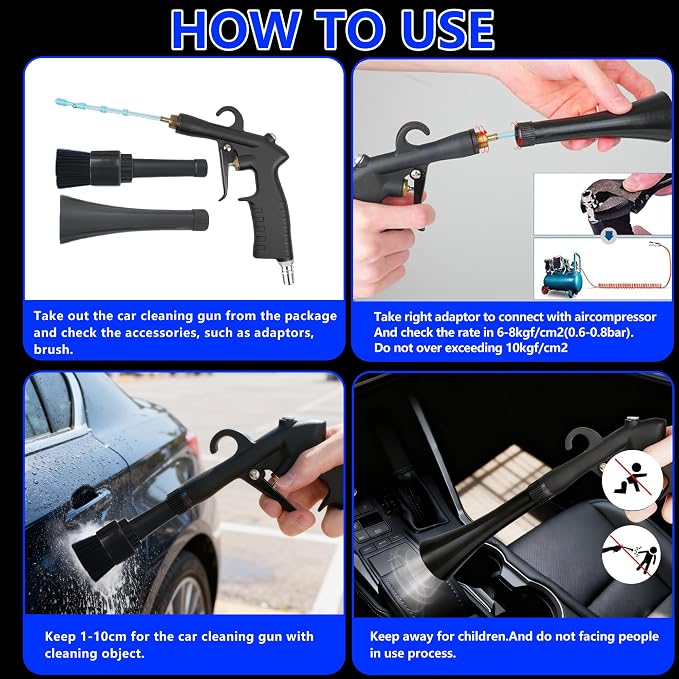 Detailing Car Cleaning Gun, High Pressure Air Blow Gun for Interior Dryer, Car Detailing Tools Interior Cleaner, Quickly Blowing Out Dirt and Dust Working with Air Compressor