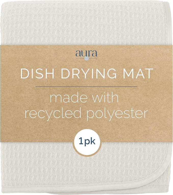S&T INC. AURA Dish Drying Mat XL, 18” x 24”, Made from Recycled Materials, Absorbent Microfiber Kitchen Counter Mat, Dish Drying Pad for Dishes, Utensils, Pots and Pans, Extra Large, Cream