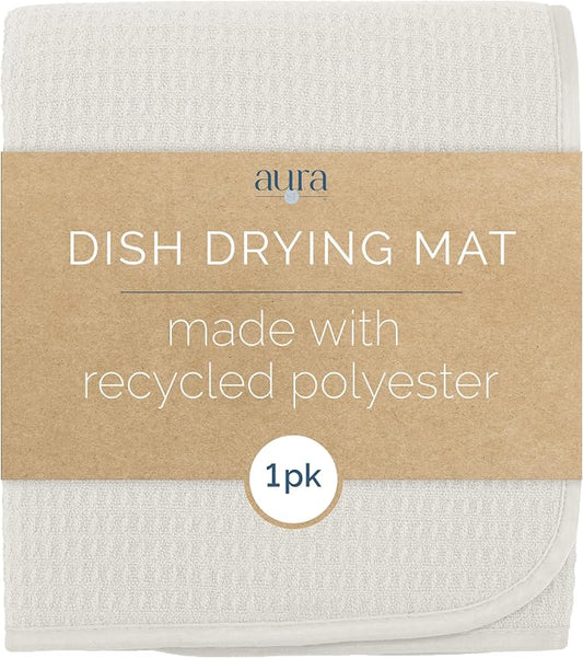 S&T INC. AURA Dish Drying Mat XL, 18” x 24”, Made from Recycled Materials, Absorbent Microfiber Kitchen Counter Mat, Dish Drying Pad for Dishes, Utensils, Pots and Pans, Extra Large, Cream