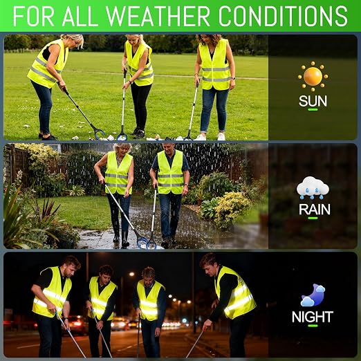 6-Pack Reflective Safety Vest & Grabber Tool Kit Yellow, 32-Inch Reacher Tool, Trash Picker for Litter, Ideal for Construction & Cleaning Teams