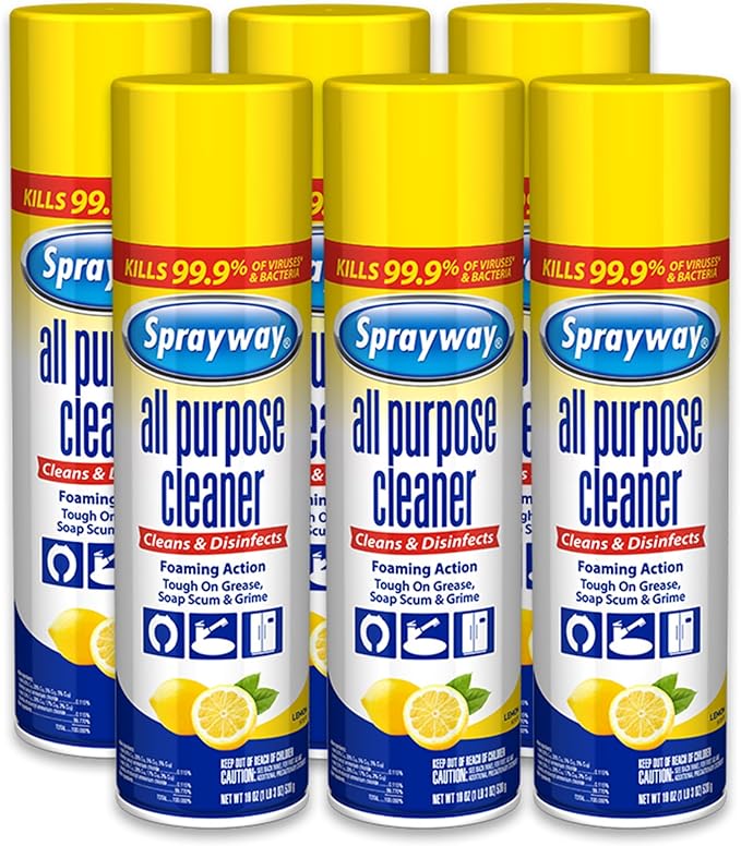 Sprayway All Purpose Cleaner Foaming Spray | Lemon Scent | 19oz | 1 Pack | Disinfectant, Foaming Multi-Surface Cleaner, Cuts Grease & Grime | Kills 99.9% of Germs