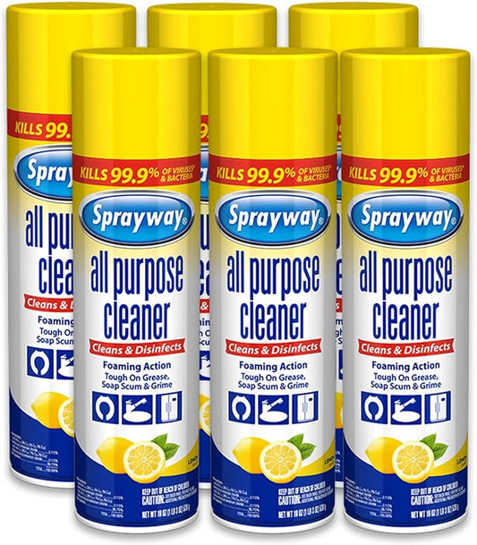 Sprayway All Purpose Cleaner Foaming Spray | Lemon Scent | 19oz | 1 Pack | Disinfectant, Foaming Multi-Surface Cleaner, Cuts Grease & Grime | Kills 99.9% of Germs