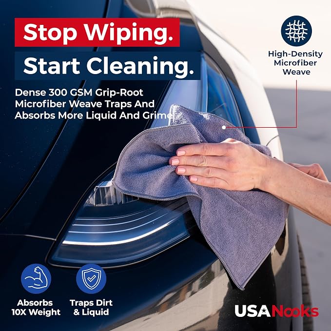USANOOKS Microfiber Cleaning Cloth Grey - 24 Pcs (12.5"x12.5") - High Performance - 1200 Washes, Ultra Absorbent Microfiber Towel Weave Grime & Liquid for Streak-Free Mirror Shine - Car Washing Cloth
