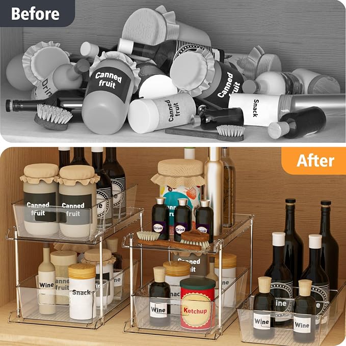 Fabspace Bathroom Under Sink Organizers and Storage, 2 Tier Vanity Countertop Pull-out Cabinet Organizer, Storage Container, Multi-Purpose Kitchen Pantry Organization with Dividers, 3 Packs