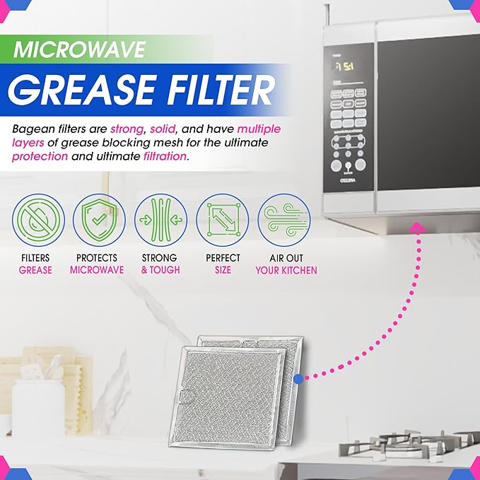 Microwave Filter replacement 6.81" x 6.34" Fits GE WB02X11534 Samsung DE63-00666A Microwave Grease Filter - Freshens and Filters Kitchen Air Entering the Over-the-Range Oven Stove Fan (2-Pack)