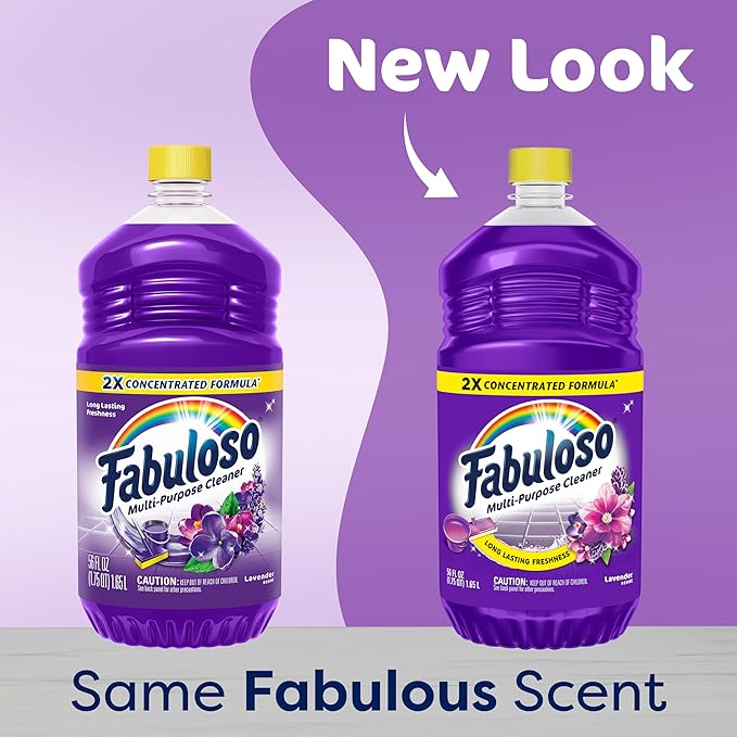 Fabuloso 2X All-Purpose Cleaner, Lavender Scent, 56 fl oz | No Rinse Floor Cleaner, Long-Lasting Freshness, Multi-Purpose Cleaner, Concentrated Formula, Everyday Cleaning, No Residue