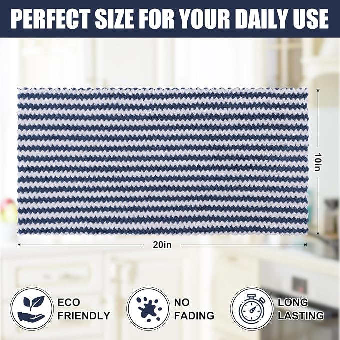 Homaxy Kitchen Towels(12 Pack, 10 x 20 inches), Ultra Soft and Absorbent Dish Towels, Reusable Fast Drying Microfiber Cleaning Cloth, Coral Velvet Wave Design No-lint, Navy Blue