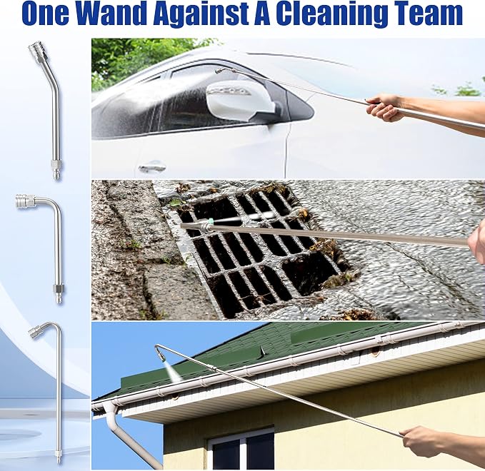 M MINGLE Pressure Washer Extension Wand - 120" Upgrade Power Washer Lance | Pressure Washer Accessories with 5 Nozzle Tips - 30°/90°/120° Curved Rod - 1/4" Quick Connect