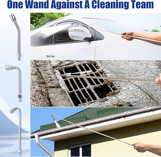 M MINGLE Pressure Washer Extension Wand - 120" Upgrade Power Washer Lance | Pressure Washer Accessories with 5 Nozzle Tips - 30°/90°/120° Curved Rod - 1/4" Quick Connect