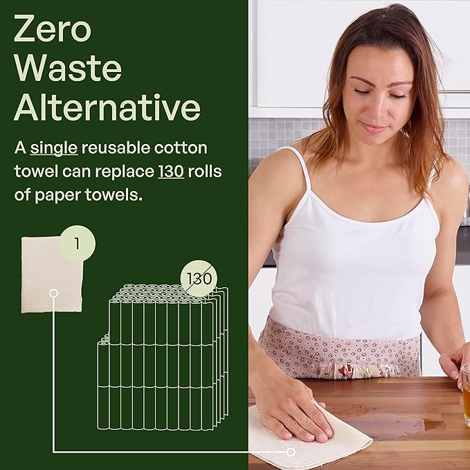 mioeco 10 Pack Reusable Kitchen Paper Towels Washable - Super Absorbent Natural unPaper Towels - Natural Cotton - Reusable, Paperless Kitchen Dish Cloths - 100% Organic