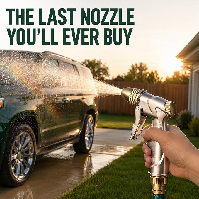 Metal Garden Hose Nozzle 4 Modes Leak Proof High Pressure Lawn Car | Zinc alloy nozzle, 4 spray modes, leak-proof. 250 PSI pressure for lawn, car, patio & pet cleaning; comfy ergonomic grip.