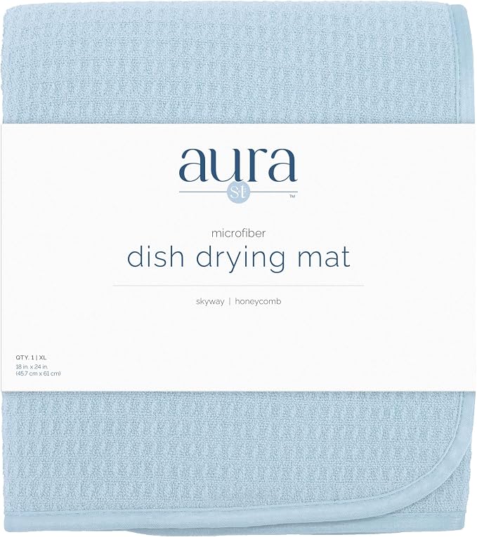 S&T INC. Dish Drying Mat XL, 18” x 24”, Absorbent Microfiber Kitchen Counter Mat, Dish Drying Pad for Dishes, Utensils, Pots and Pans, Extra Large, Sky Blue