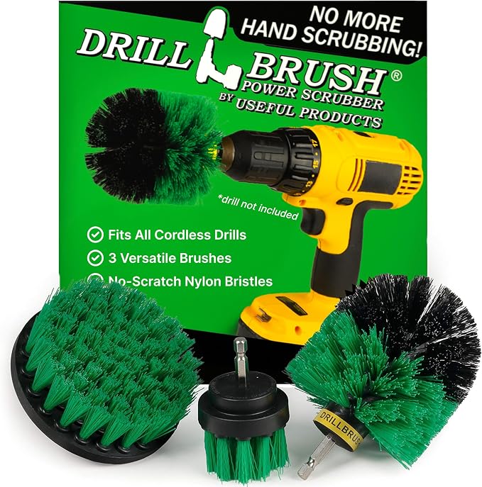 Drillbrush Green Kitchen Drill Brush Set – Drill Powered Cleaning Tools for Stainless Steel Sink, Copper Sink, Stove Top, Oven, Air Fryer & Cabinets – Must-Have Kitchen Accessories for Fast Cleaning